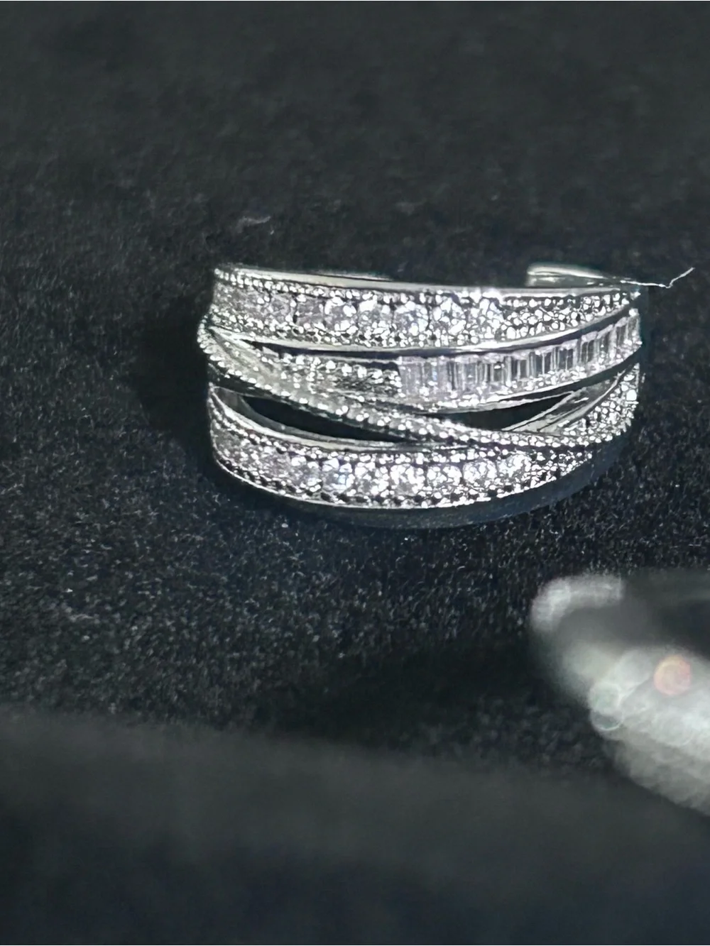 Elegant Silver-Tone Pave Crystal Bracelet and Ring Set